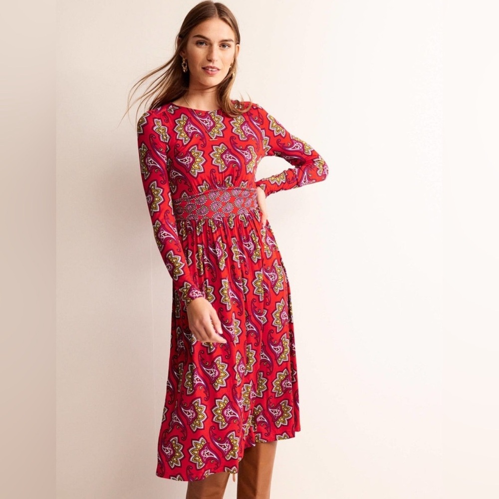 Boden Thea Long Sleeve Midi Dress
Red, Paisley Amaryllis Size US 8